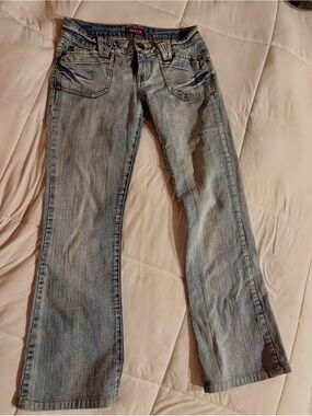 Vintage Moto Bootcut Jeans - Light Blue